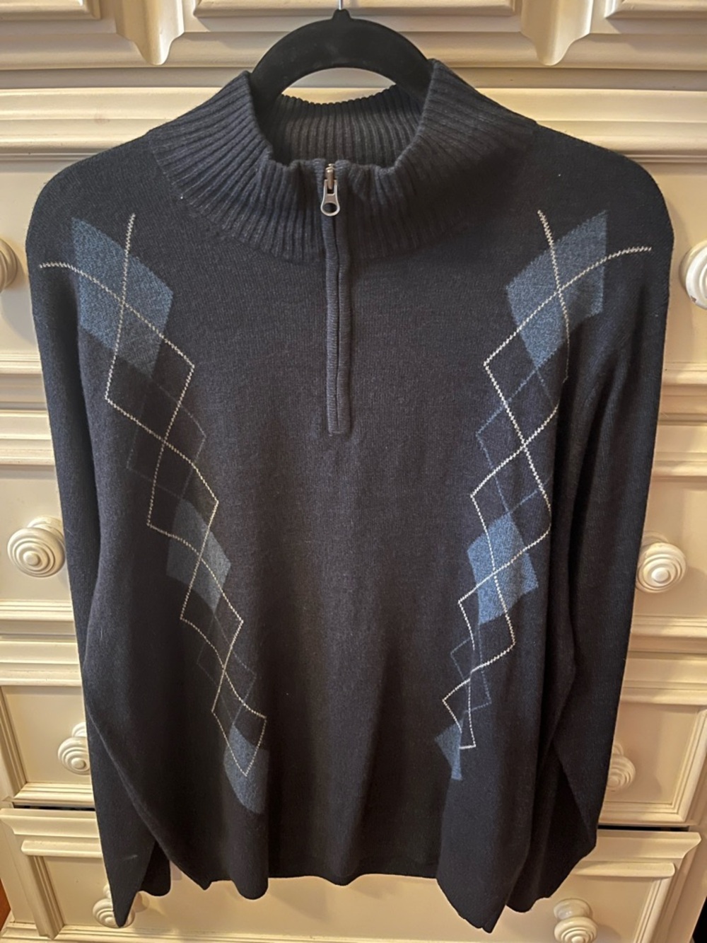 Geoffrey Beene Black Half-Zip Sweater with Blue Argyle